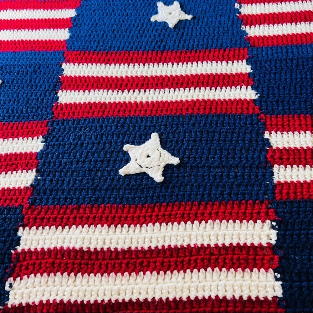 Handmade, Crocheted American Flag Blanket.  32”x72”